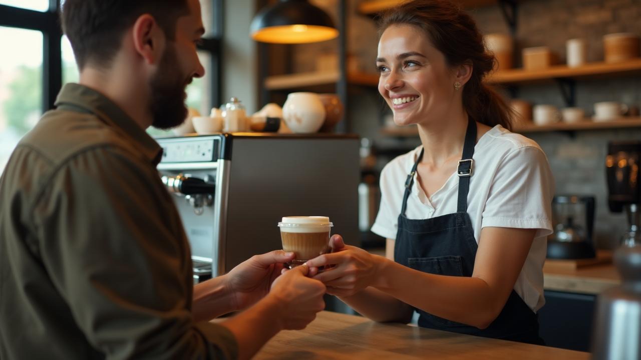 Barista serving specialty coffee drink at modern café - coffee shop tipping guide