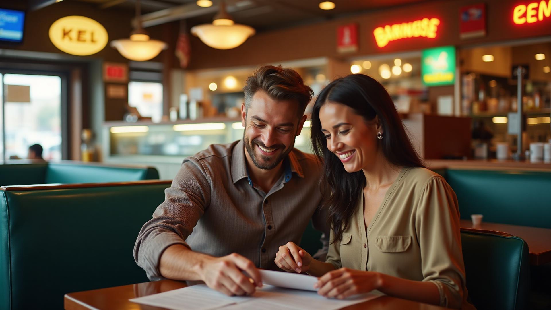 International tourists learning US tipping culture at American restaurant